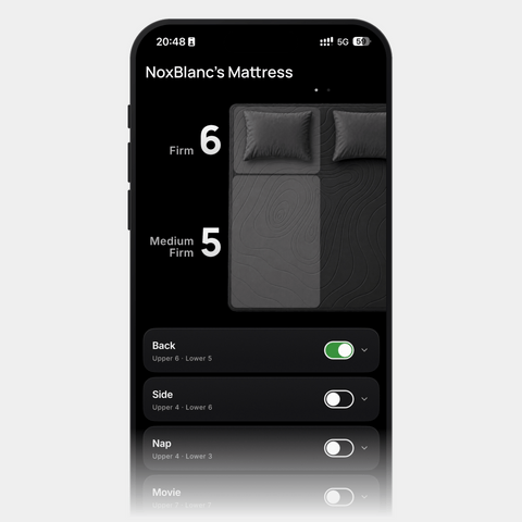 Animation NoxBlanc App: Härtezonen der Matratze einstellen und als Profil speichern