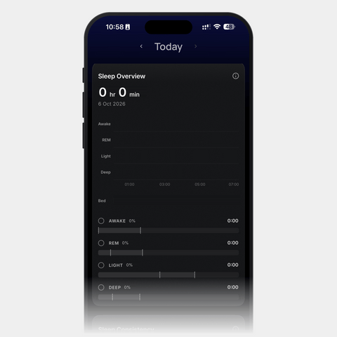 Animation NoxBlanc App: Schlafübersicht der letzten Nacht mit Schlafphasen