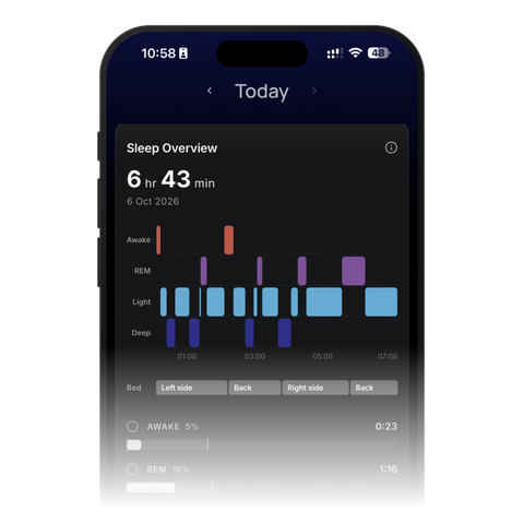 NoxBlanc App: Schlafübersicht mit Schlafdauer und Schlafphasen