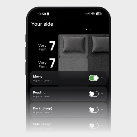 NoxBlanc App: gespeicherte Profile wie Film, Lesen, Rückenlage und Seitenlage
